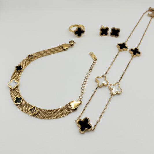 CLOVER SET WITH DOUBLE SIDED NECKLACE