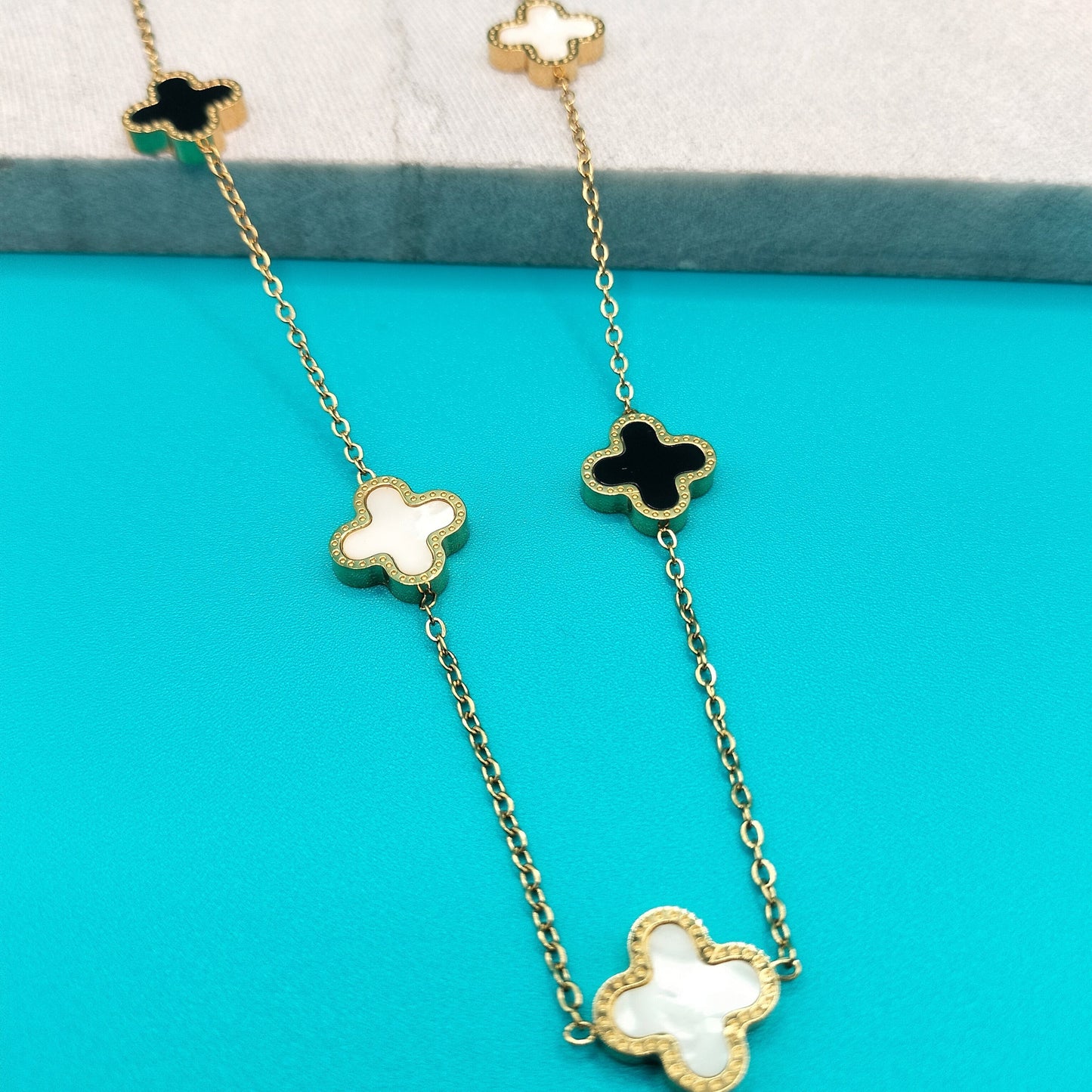 Black & White Double Sided Clover Pendant