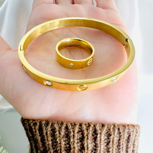 Stainless Steel Diamond Love Bangle with Ring