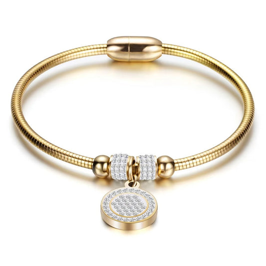 Stainless Steel Magnetic Clasp Round Zircon Set